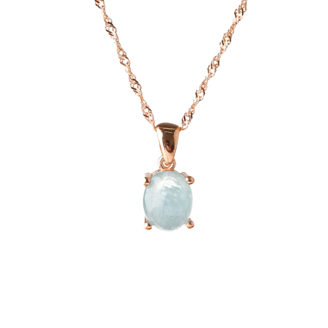 Akuamarin Doğal Taş Gümüş Kolye, Gümüş Sarı Zincir