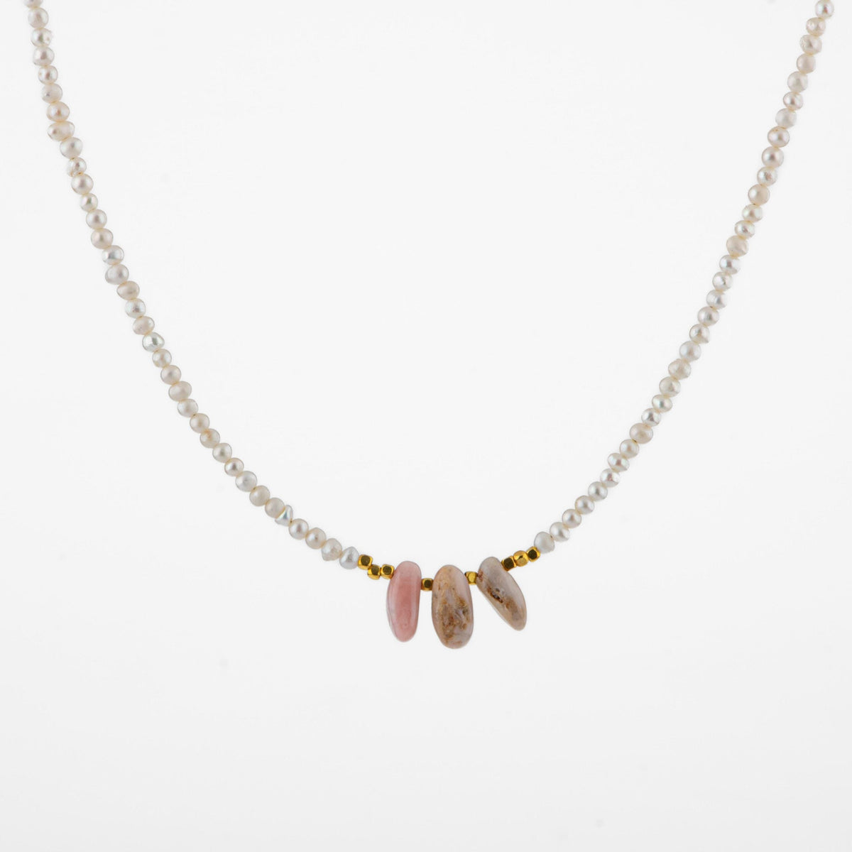 İnci-Pembe Opal Doğal Taş Gümüş Kolye