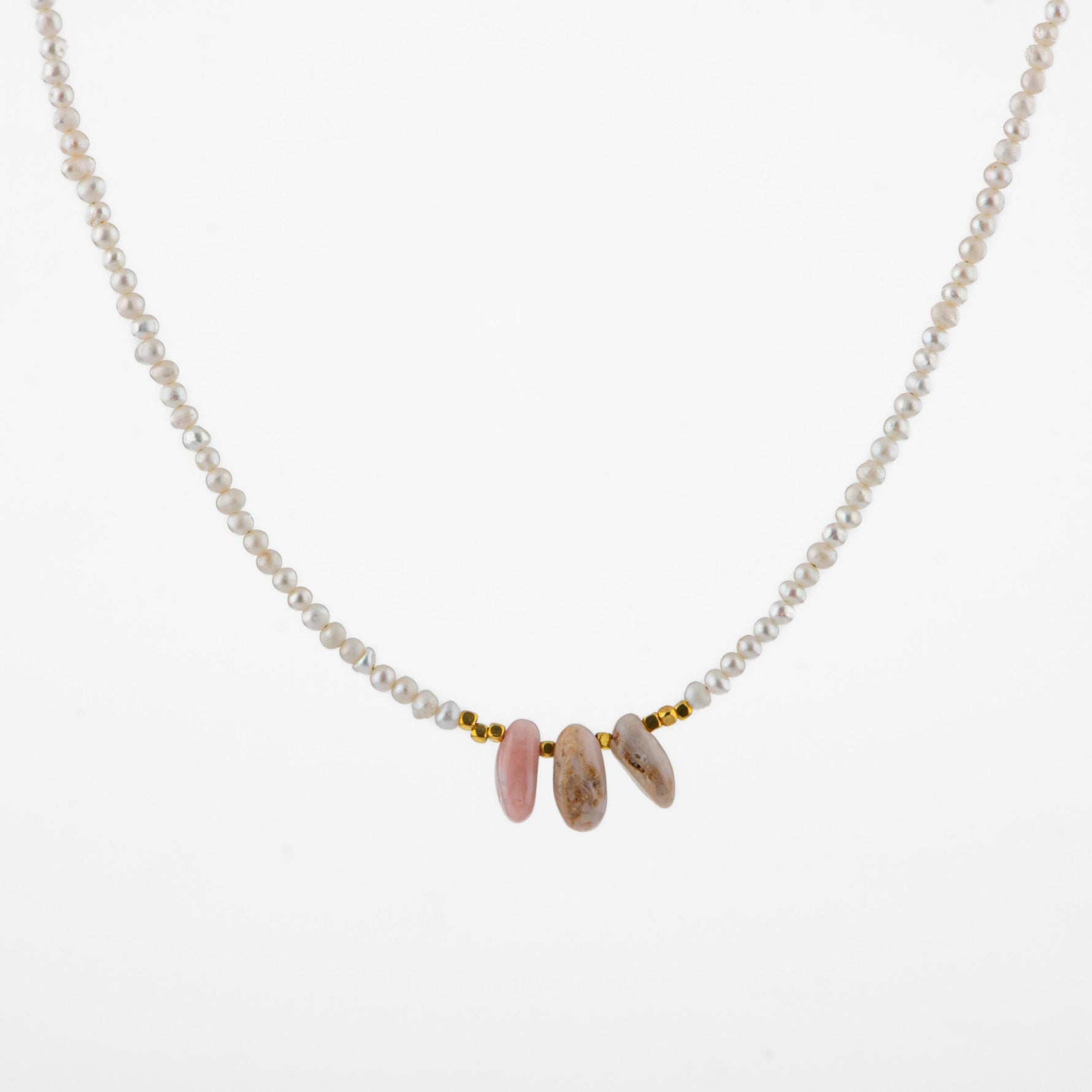 İnci-Pembe Opal Doğal Taş Gümüş Kolye