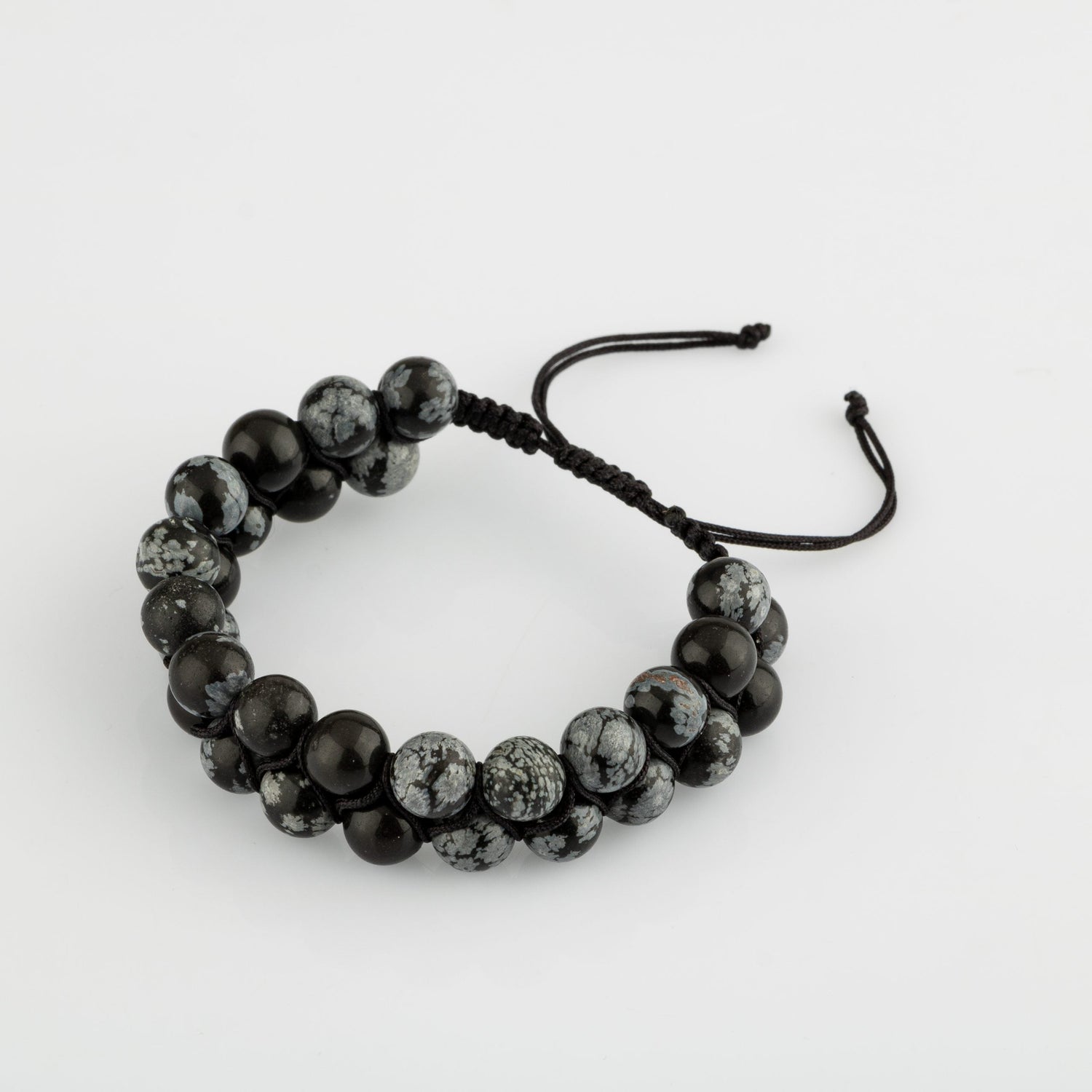 Karlı Obsidyen 8mm Çift Sıra Makrome Doğal Taş Bileklik