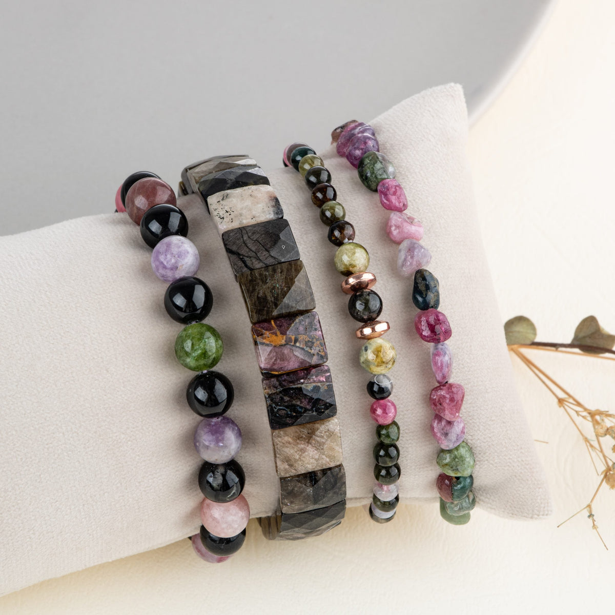 Renkli Turmalin Doğal Taş Kadın Bileklik Seti