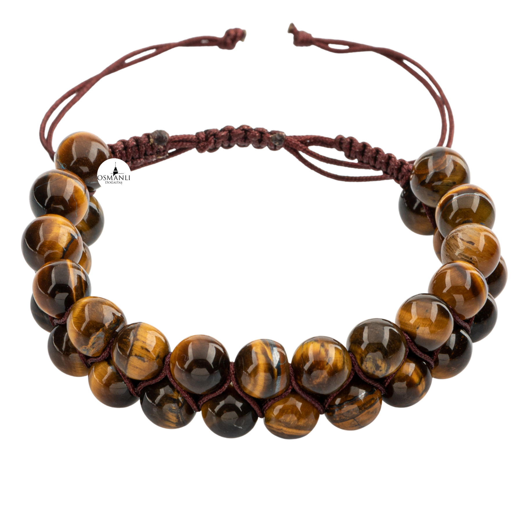 Kaplan Gözü 8mm Çift Sıra Makrome Doğal Taş Bileklik