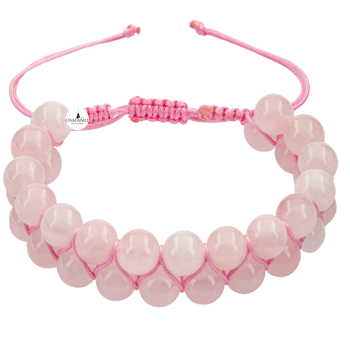 Pembe Kuvars (Gül Kuvars) 8mm Çift Sıra Makrome Doğal Taş Bileklik