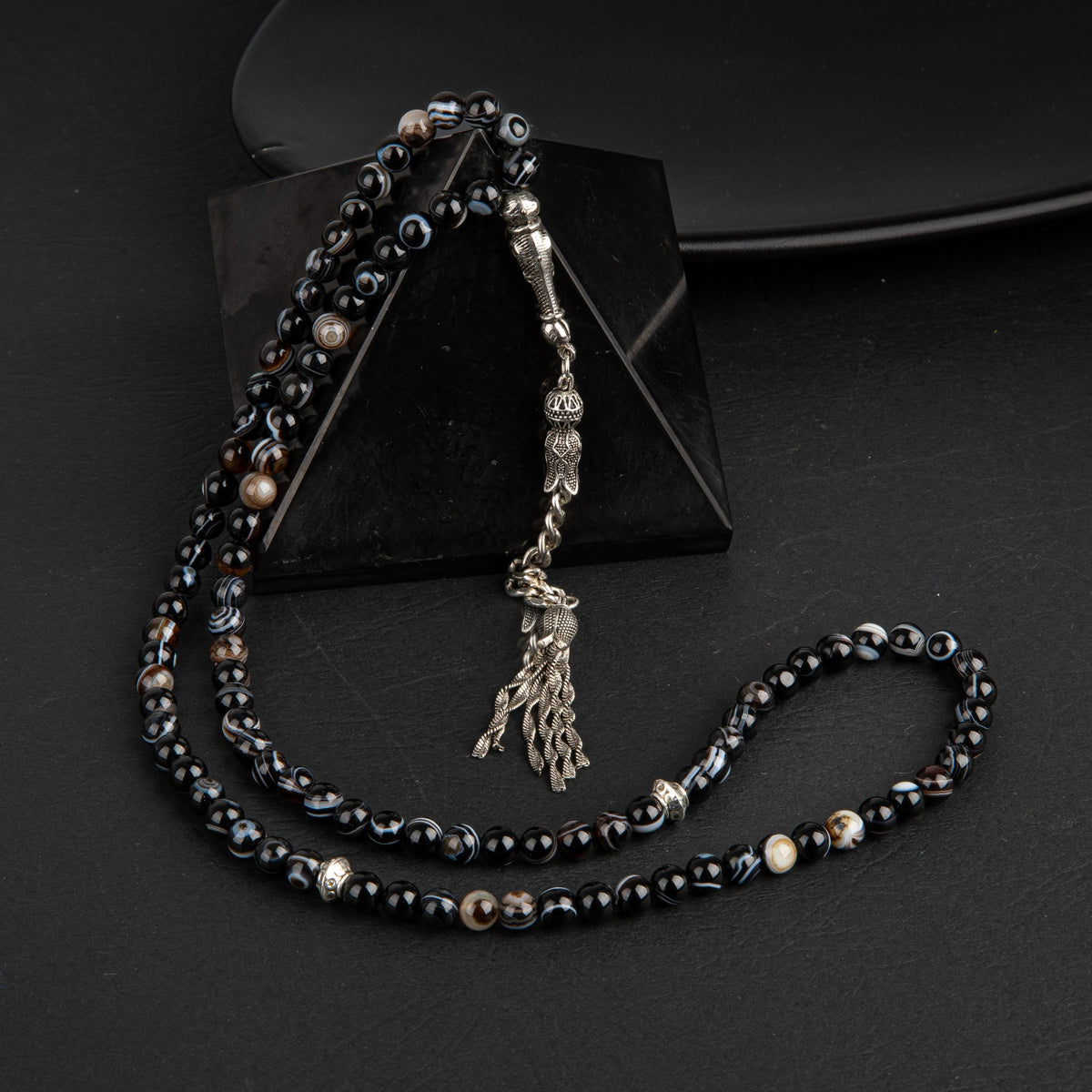 Siyah Göz Akik Doğal Taş Tesbih 99luk - 6mm