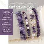 Ametist-Ay Taşı-Pembe Kuvars-Rodokrosit Doğal Taş Kadın Bileklik Seti