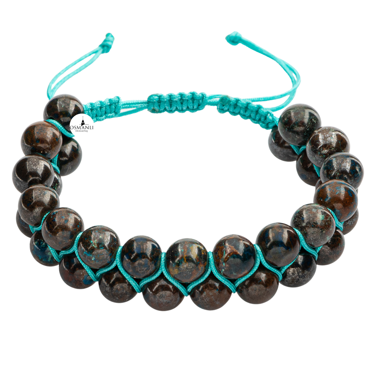 Azurit 8mm Çift Sıra Makrome Doğal Taş Bileklik