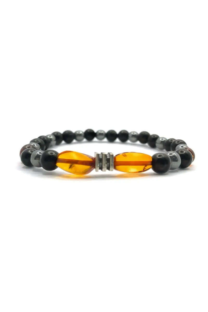 Orijinal Hakiki Kehribar - Shungite (Şungit) - Hematit Doğal Taş Misinalı Bileklik 6mm