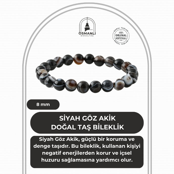 Siyah Göz Akik 8mm Doğal Taş Bileklik