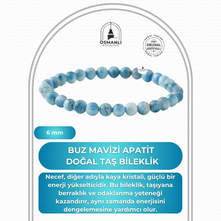Buz Mavizi Apatit 6mm Doğal Taş Bileklik