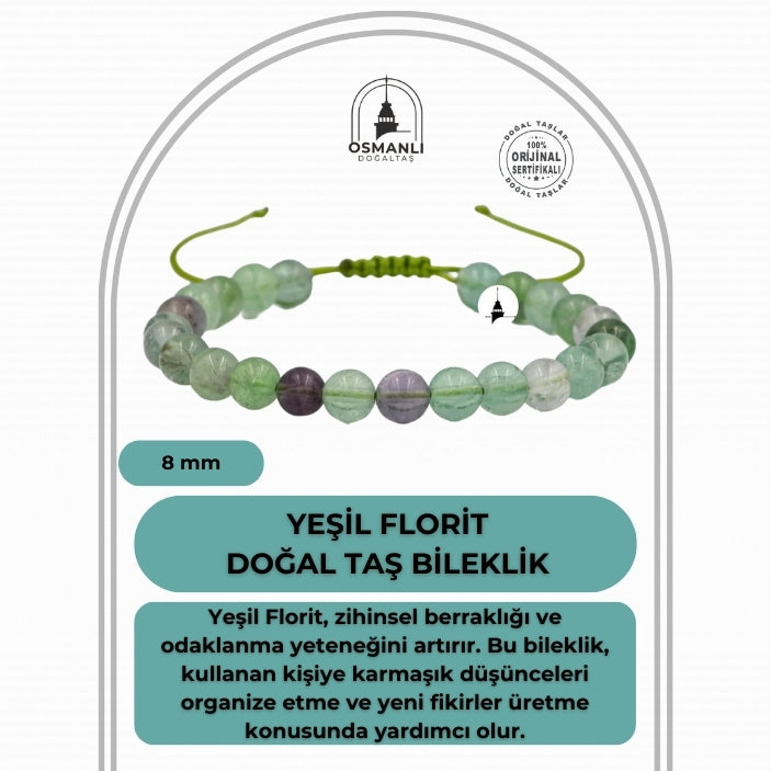Yeşil Florit 6mm Merdiven Kapama Doğal Taş Bileklik