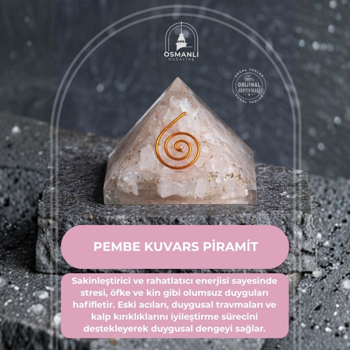 Sertifikalı Pembe Kuvars Piramit