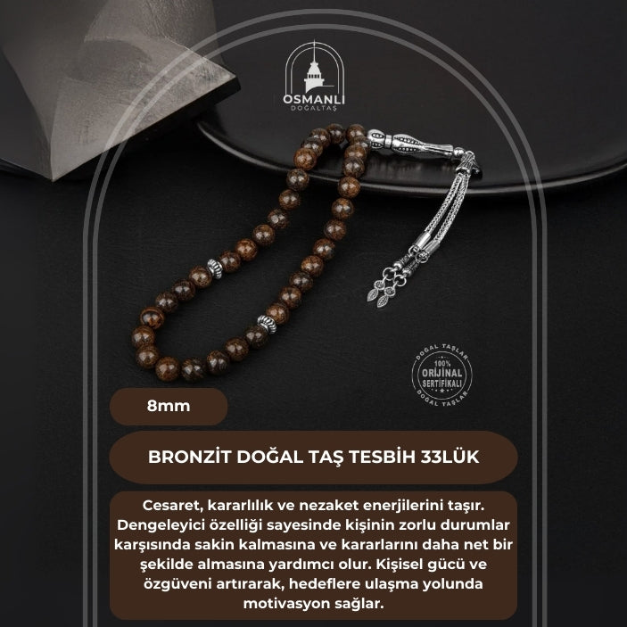 Bronzit Doğal Taş Tesbih 33lük - 8mm