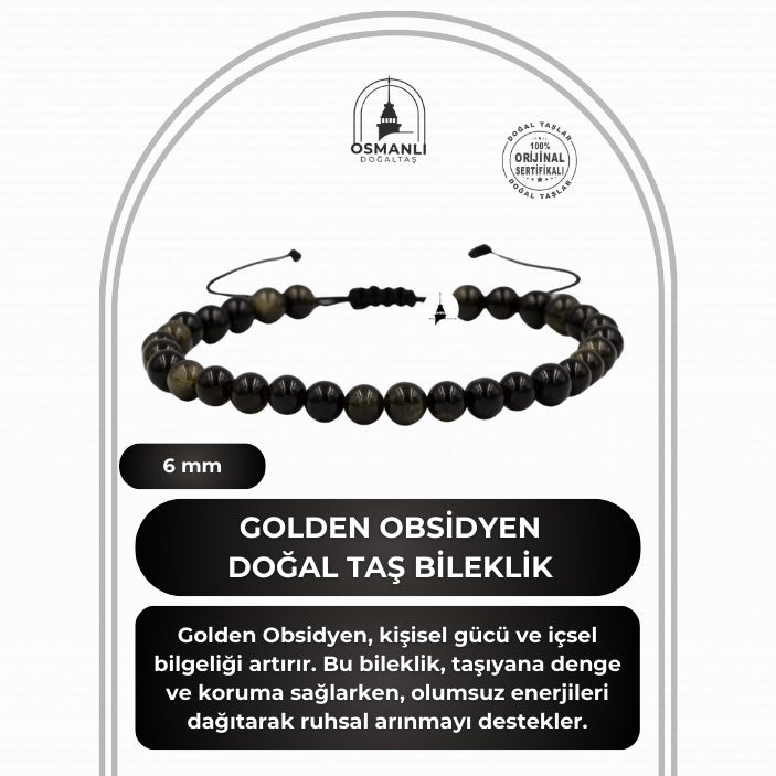 Golden Obsidyen 6mm Merdiven Kapama Doğal Taş Bileklik