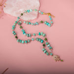 Amazonit-Yeşim Doğal Taş Hamsa Fatıma Eli Altın Kaplama Kolye