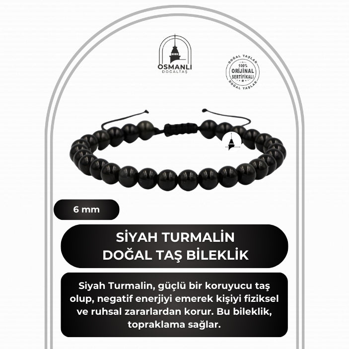 Siyah Turmalin 6mm Merdiven Kapama Doğal Taş Bileklik