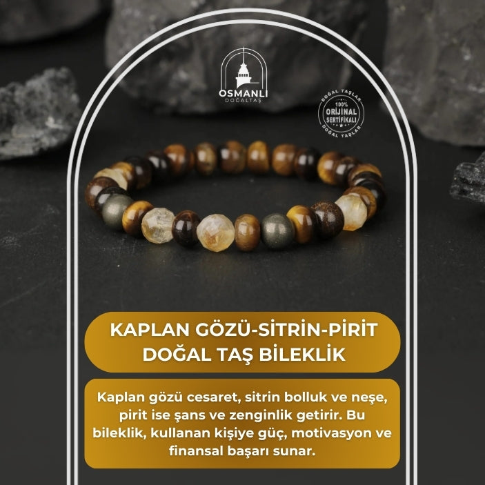 Kaplan Gözü-Sitrin-Pirit Doğal Taş Bileklik