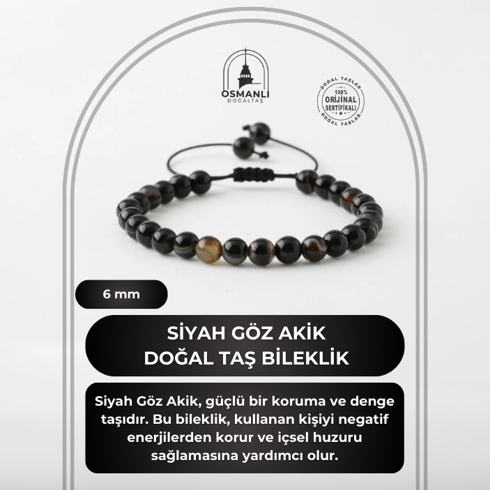 Siyah Göz Akik 6mm Merdiven Kapama Doğal Taş Bileklik