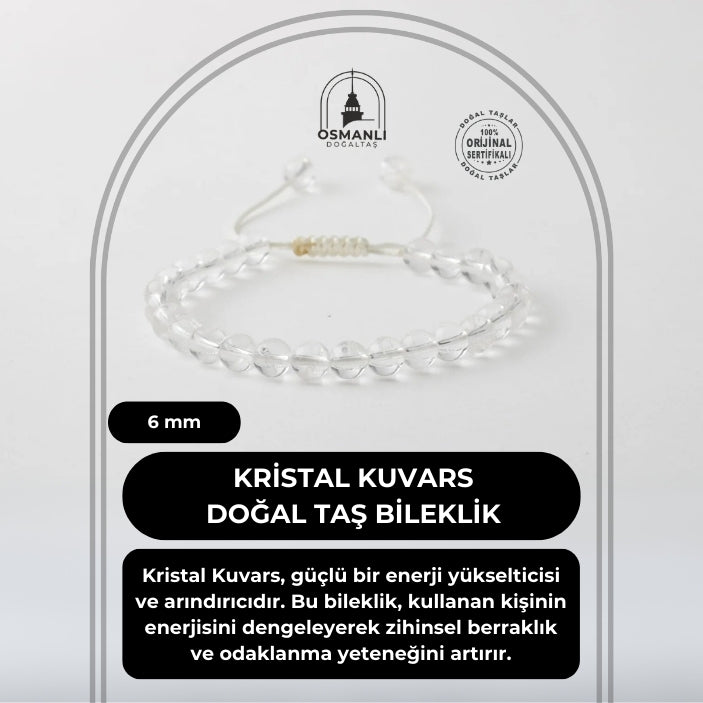 Kristal Kuvars 6mm Merdiven Kapama Doğal Taş Bileklik