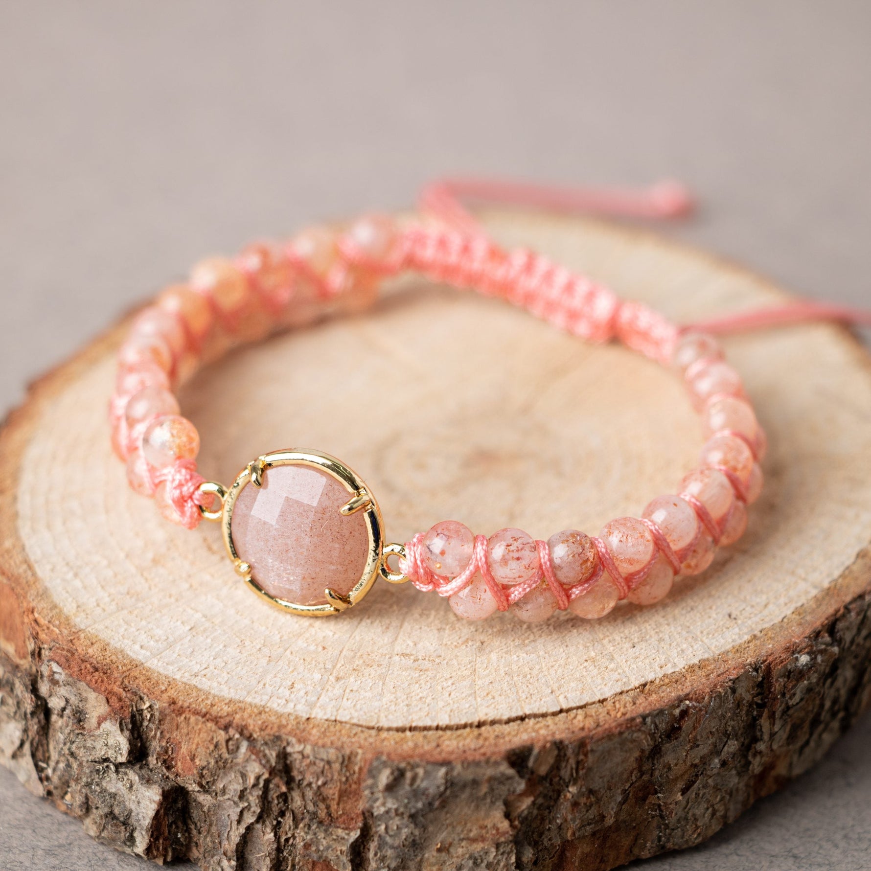 Güneş Taşı Doğal Taş Makrome Bileklik