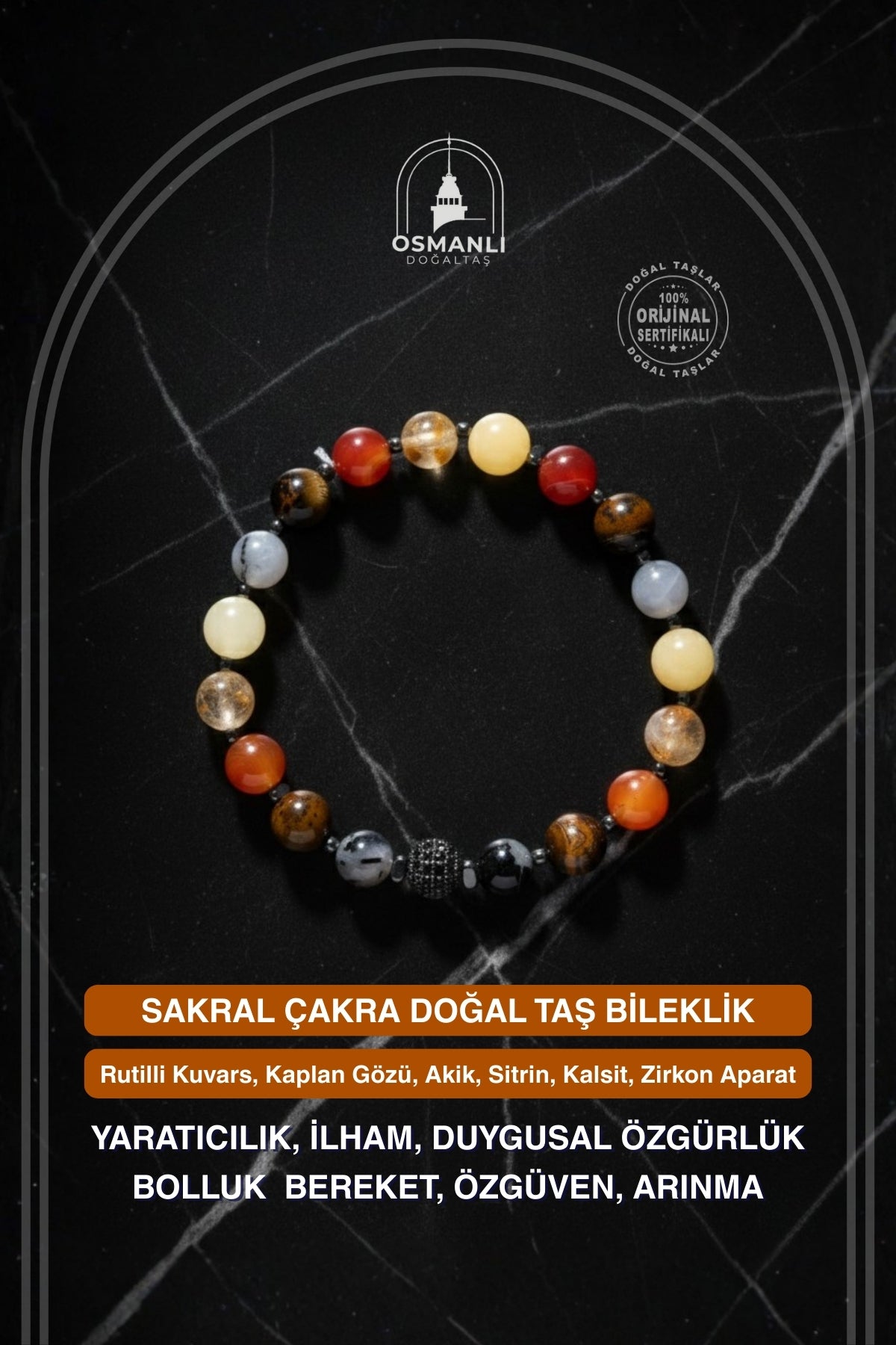 Sertifikalı Sakral Çakra Doğal Taş Bileklik