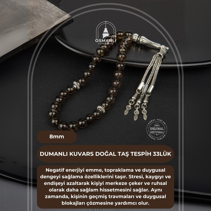 Dumanlı Kuvars Doğal Taş Tesbih 33lük - 8mm