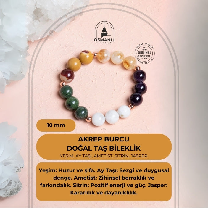 Sertifikalı  Doğal Taş Bileklik-Akrep Burcu