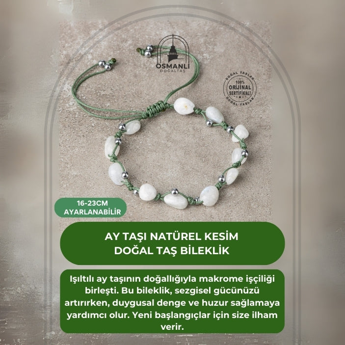 Ay Taşı Natürel Kesim Doğal Taş Makrome Bileklik