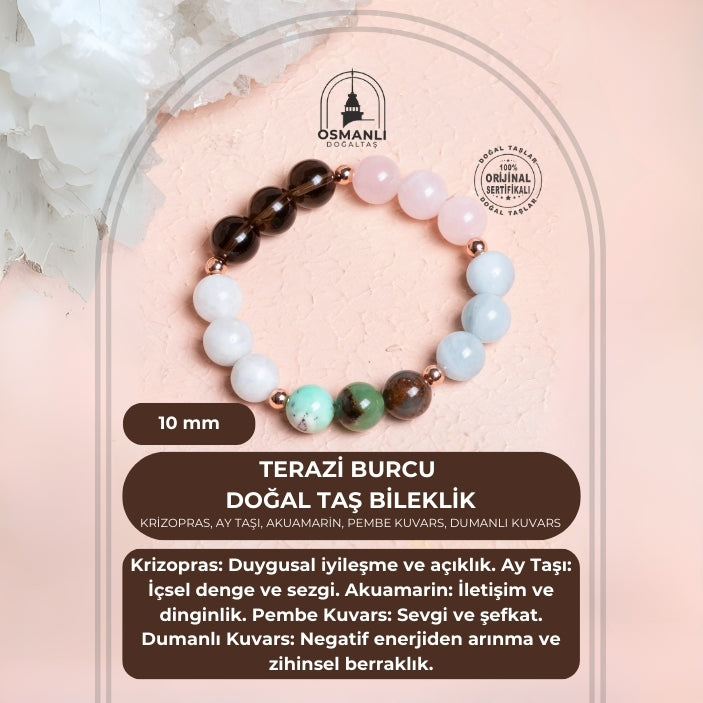 Sertifikalı Burç Doğal Taş Bileklik -Terazi Burcu
