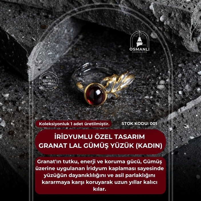 Sertifikalı İridyumlu Granat Lal Özel Tasarım Gümüş Yüzük (Kadın) (SK:001)