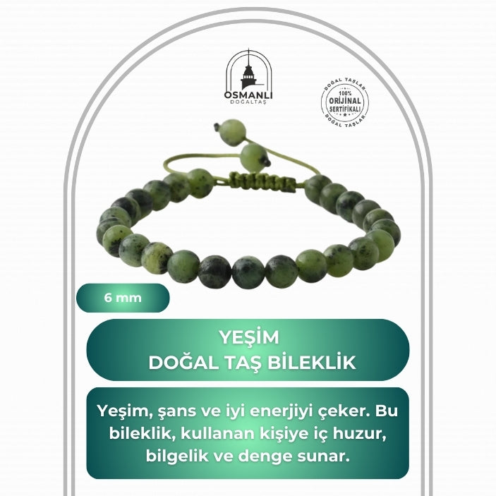 Yeşim 6mm Merdiven Kapama Doğal Taş Bileklik