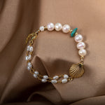 İnci-Turkuaz Doğal Taş Gümüş Midye Bileklik