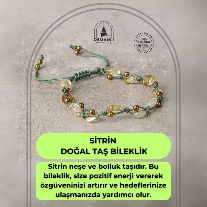 Sitrin Natürel Kesim Doğal Taş Makrome Bileklik