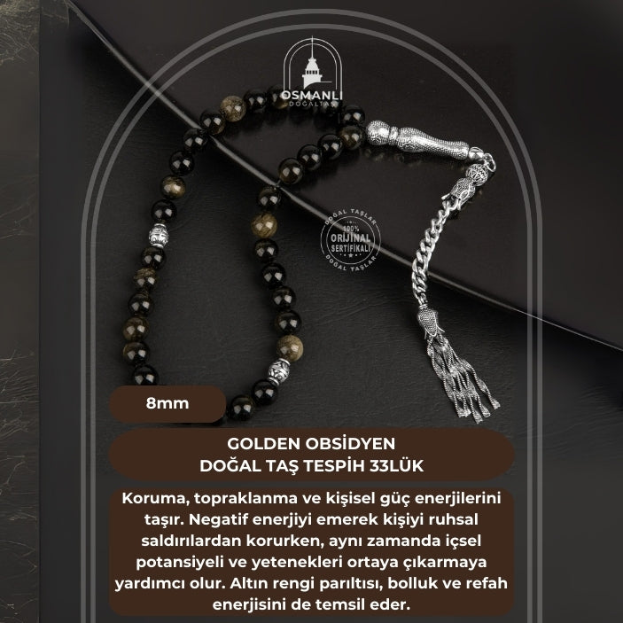 Golden Obsidyen Doğal Taş Tesbih 33lük - 8mm
