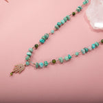 Amazonit-Yeşim Doğal Taş Hamsa Fatıma Eli Altın Kaplama Kolye