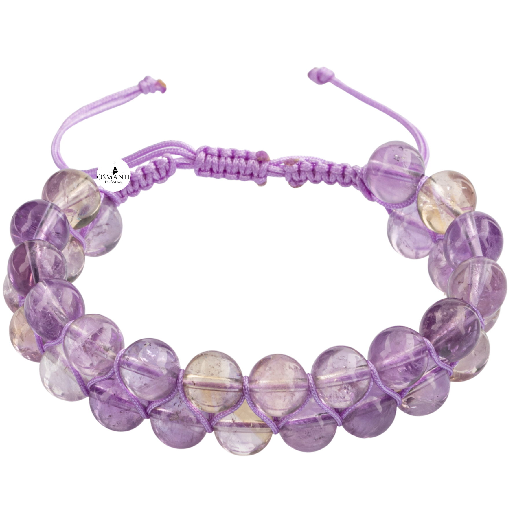 Ametrin 8mm Çift Sıra Makrome Doğal Taş Bileklik