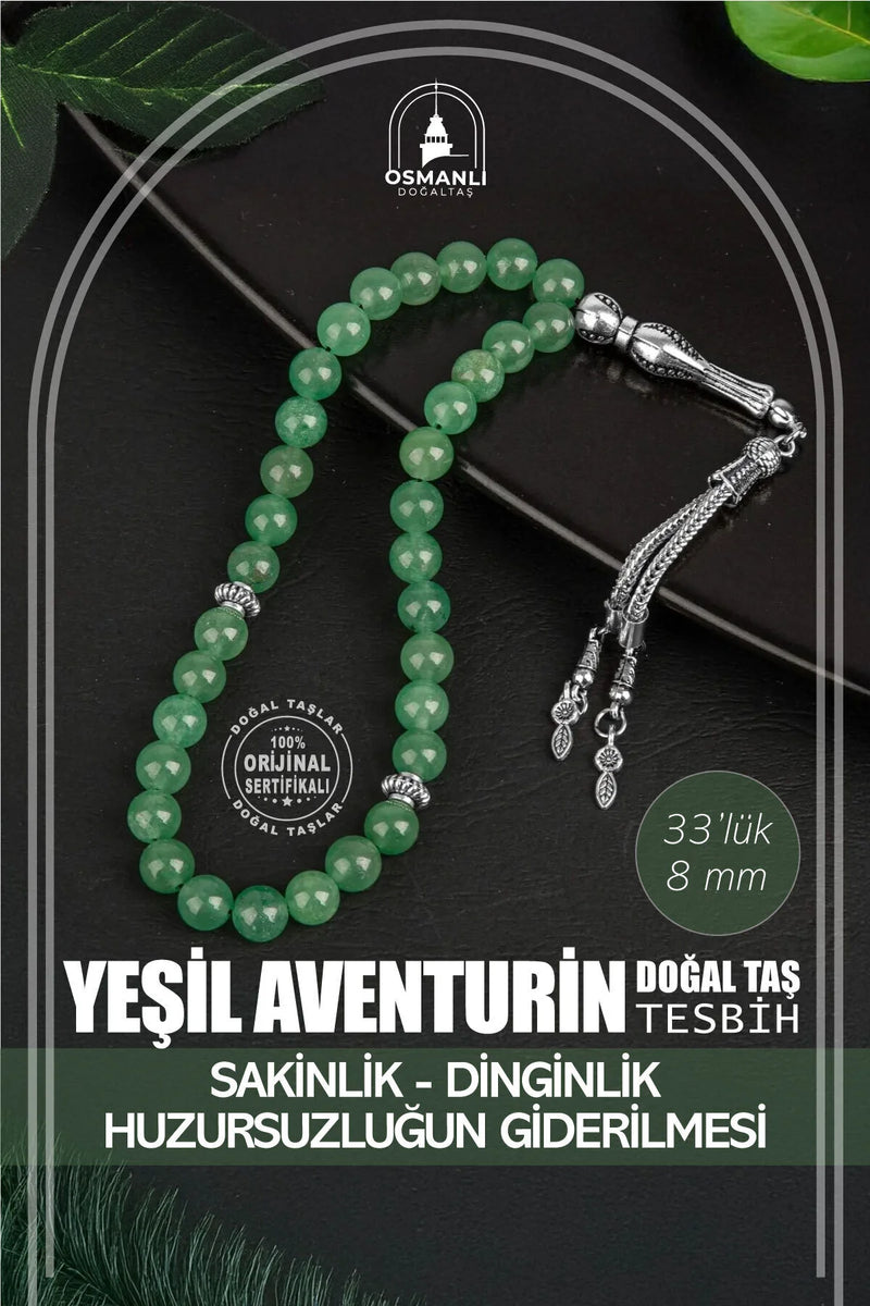 Yeşil Aventurin Doğal Taş Tesbih 33lük - 8mm