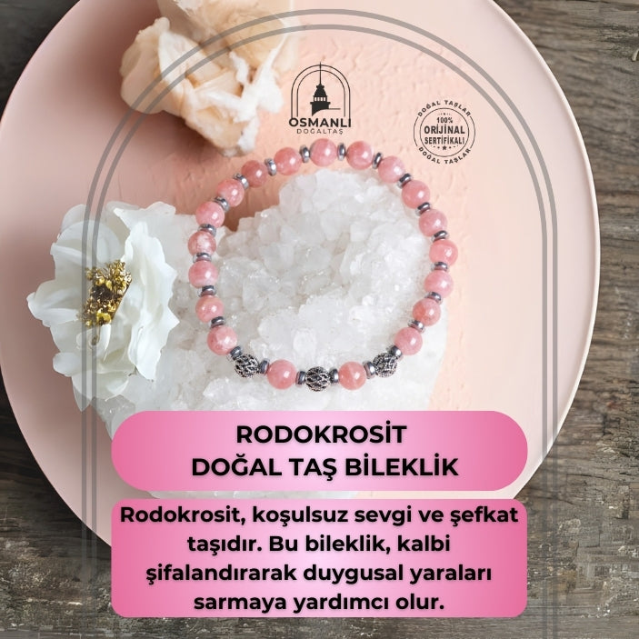 Sertifikalı Rodokrozit Gümüş Aparat Doğal Taş Bileklik