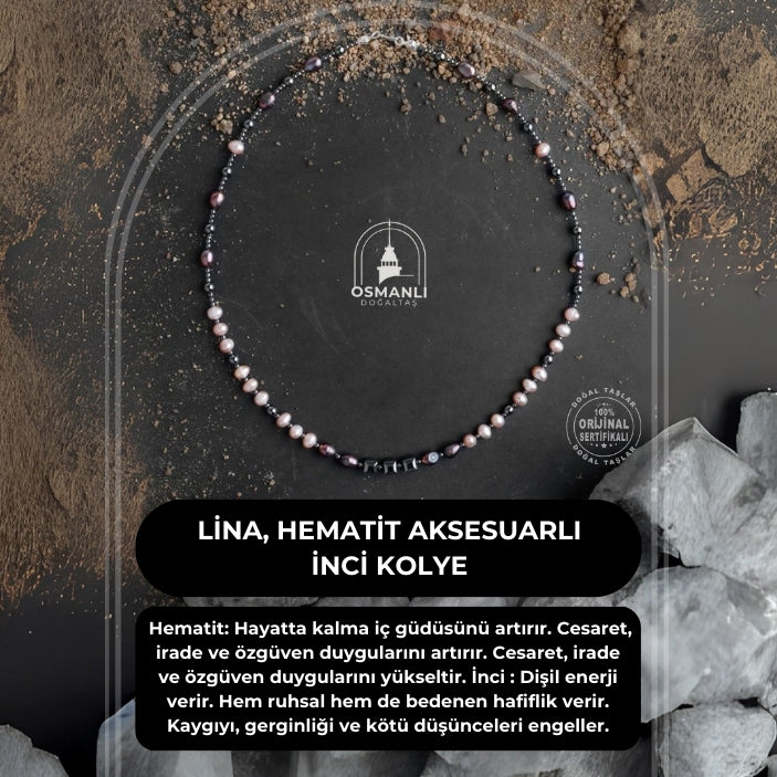 Lina, Hematit Aksesuarlı İnci Kolye