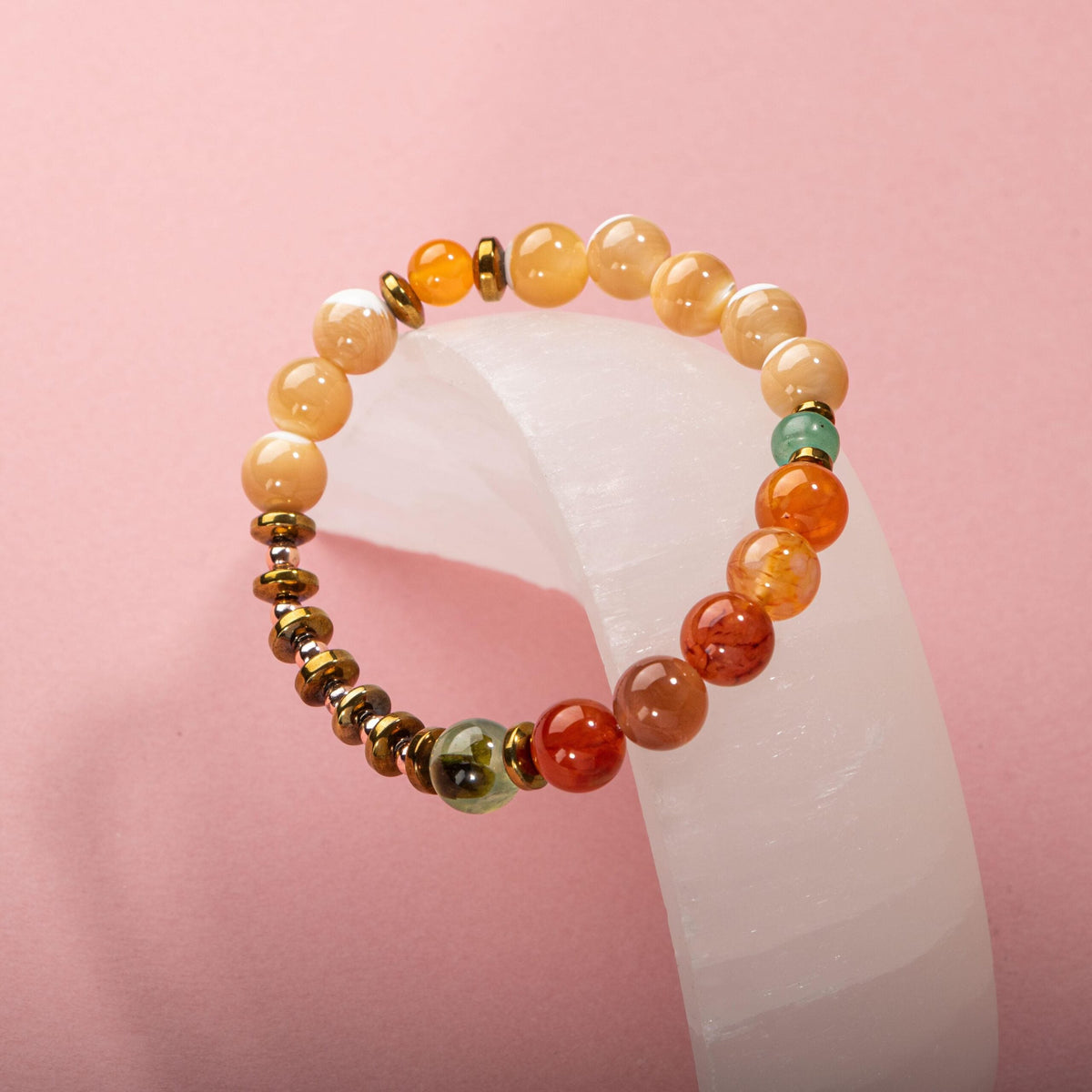 Karnelyan Akik-Turuncu Aventurin-Pehnit-Sedef-Hematit Doğal Taş Bileklik