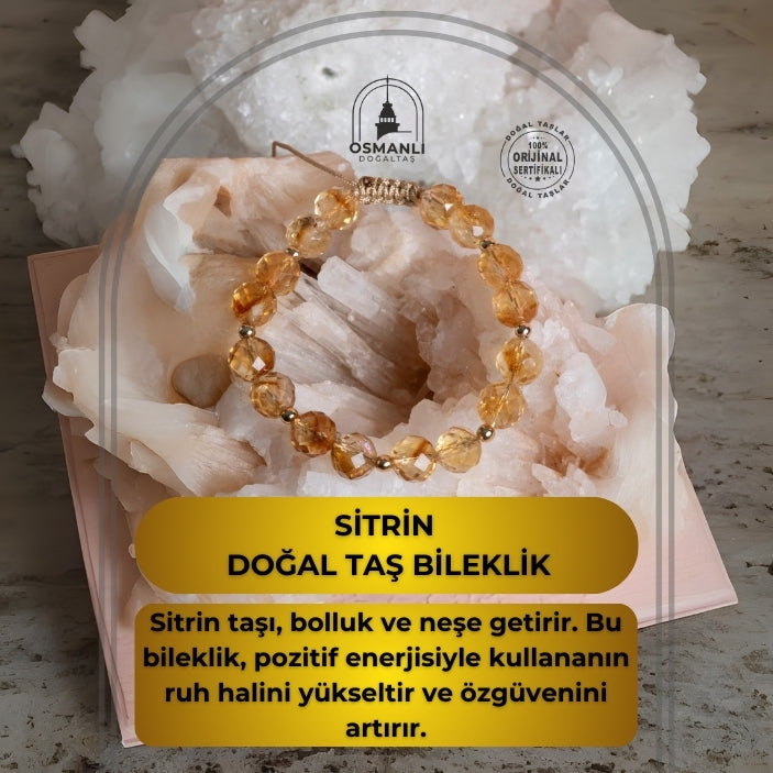 Sertifikalı Sitrin Fasetli Doğal Taş Makrome Bileklik