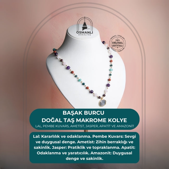 Sertifikalı Başak Burcu Doğal Taş Makrome Kolye