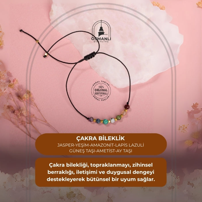 Çakra-Jasper-Yeşim-Amazonit-Lapis Lazuli-Güneş Taşı-Ametist-Ay Taşı Doğal Taş Bileklik
