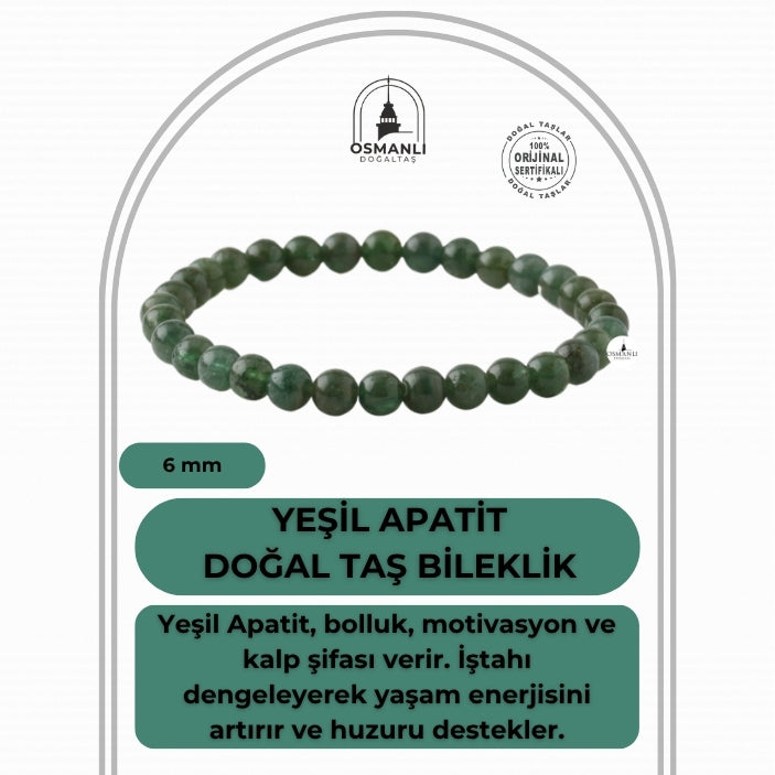 Yeşil Apatit 6mm Doğal Taş Bileklik