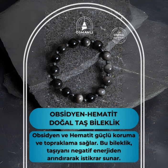 Sertifikalı Obsidyen, Hematit Doğal Taş Bileklik
