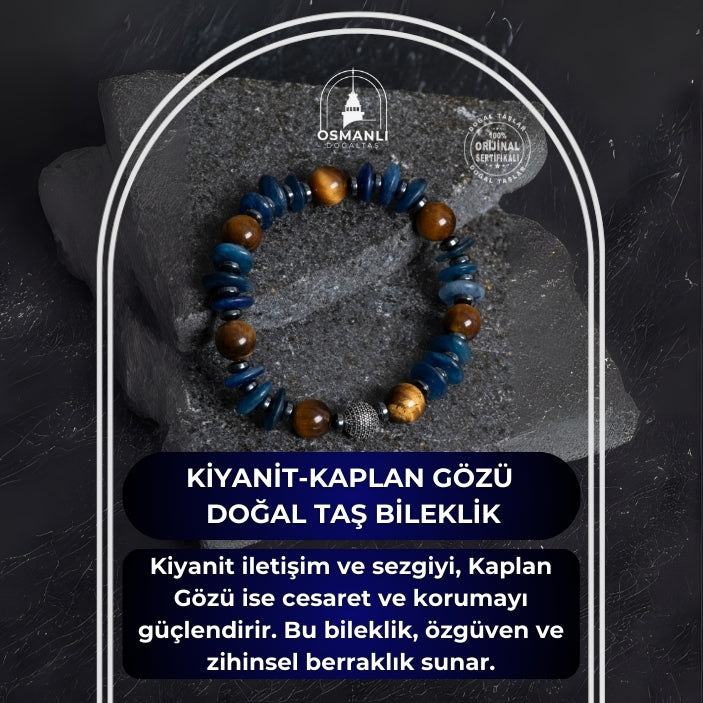 Sertifikalı Kiyanit, Kaplan Gözü Gümüş Aparat Doğal Taş Bileklik