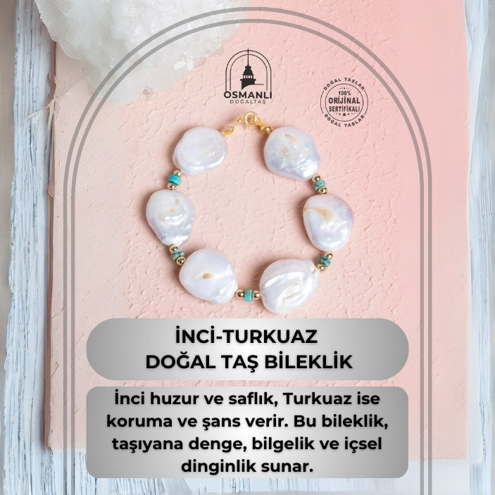 Sertifikalı İnci, Turkuaz Doğal Taş Bileklik