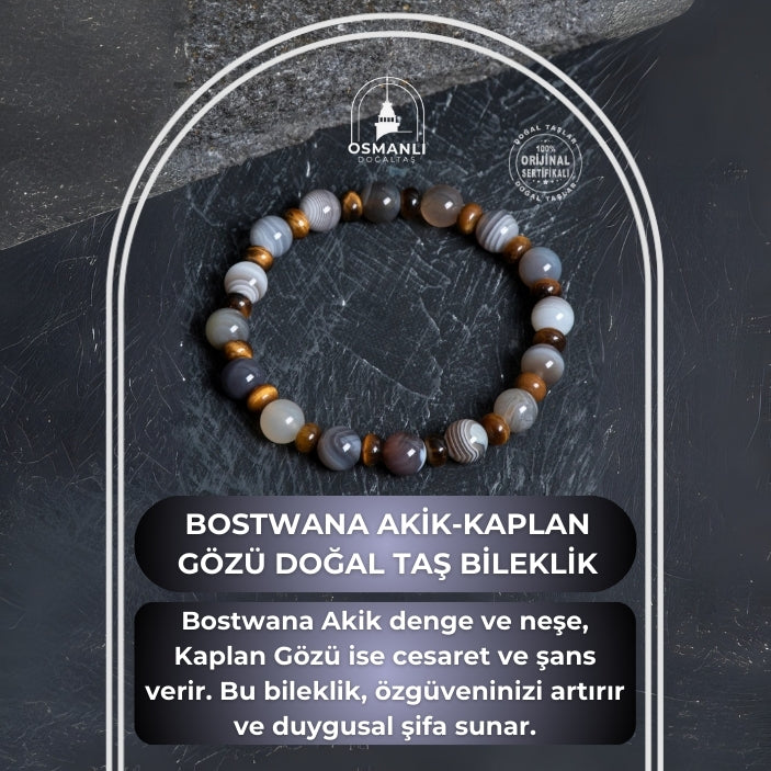 Sertifikalı Bostwana Akik, Kaplan Gözü Doğal Taş Bileklik