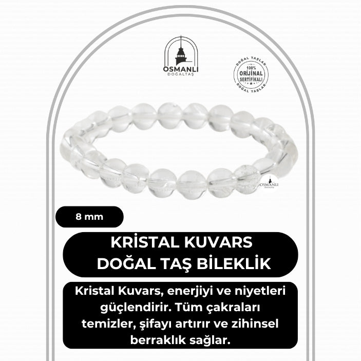 Kristal Kuvars 8mm Doğal Taş Bileklik