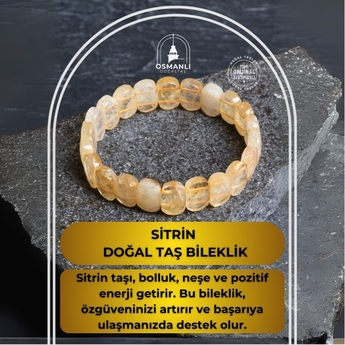 Sertifikalı Sitrin Geniş Kesim Doğal Taş Bileklik