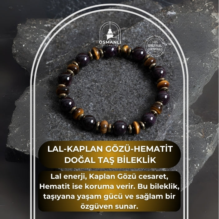 Sertifikalı Lal, Kaplan Gözü, Hematit Doğal Taş Bileklik